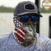 Maxcorners Fishing American Flag Scratch Grass Camo 3D Neck Gaiter (12 Fish Species)