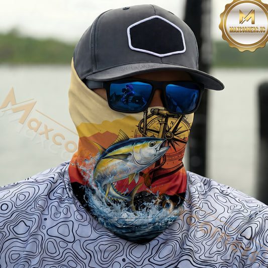 Maxcorners Ocean Fishing Sunset Anchor 3D Neck Gaiter (6 Fish Species)