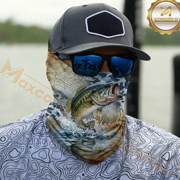 Maxcorners Fishing Camouflage Map 3D Neck Gaiter (12 Fish Species)