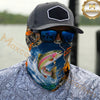 Maxcorners Fishing Blue Sunset Ocean Camo 3D Neck Gaiter (12 Fish Species)