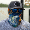 Maxcorners Fishing Blue Sunset Ocean Camo 3D Neck Gaiter (12 Fish Species)
