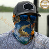 Maxcorners Fishing Blue Sunset Ocean Camo 3D Neck Gaiter (12 Fish Species)