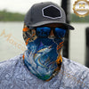 Maxcorners Fishing Blue Sunset Ocean Camo 3D Neck Gaiter (12 Fish Species)
