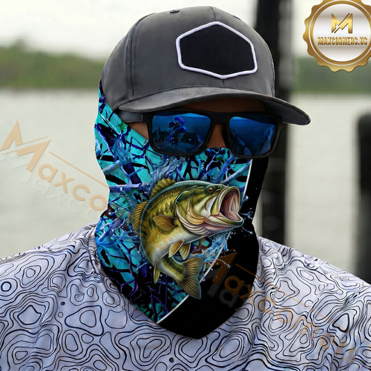 Maxcorners Fishing Graphic Dark Water Camouflage 3D Neck Gaiter (12 Fish Species)