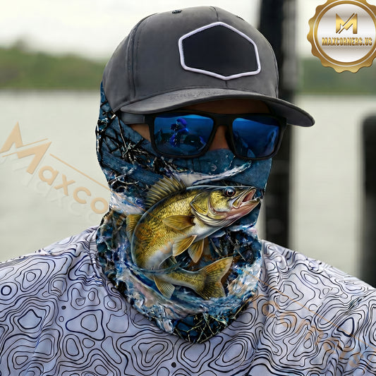 Maxcorners Fishing Camoflage Water Splash 3D Neck Gaiter (12 Fish Species)