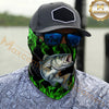 Maxcorners Fishing Neon Green Flame Black Background Art 3D Neck Gaiter (12 Fish Species)