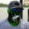 Maxcorners Fishing Neon Green Flame Black Background Art 3D Neck Gaiter (12 Fish Species)