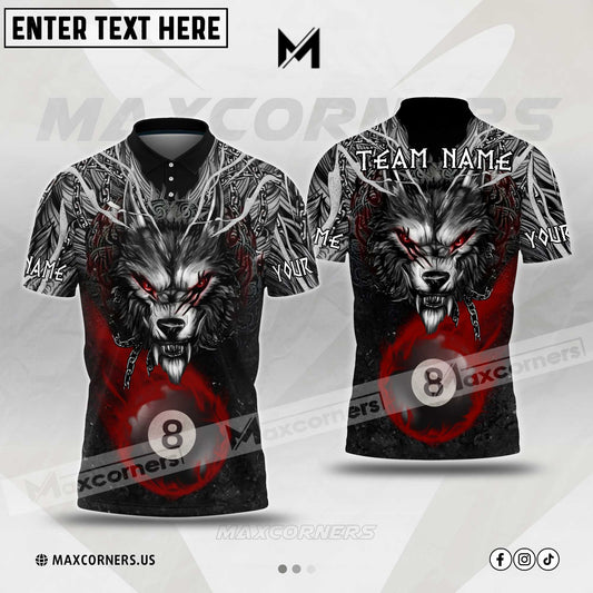 Maxcorners Billiards Wolf Ball 8 Flame Multicolor Options Personalized Name, Team Name 3D Polo Shirt