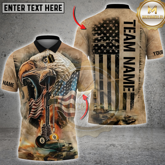 Maxcorners Billiard Ball 8 & 9 Eagle Flag Veteran Customized Name, Team Name 3D Shirt