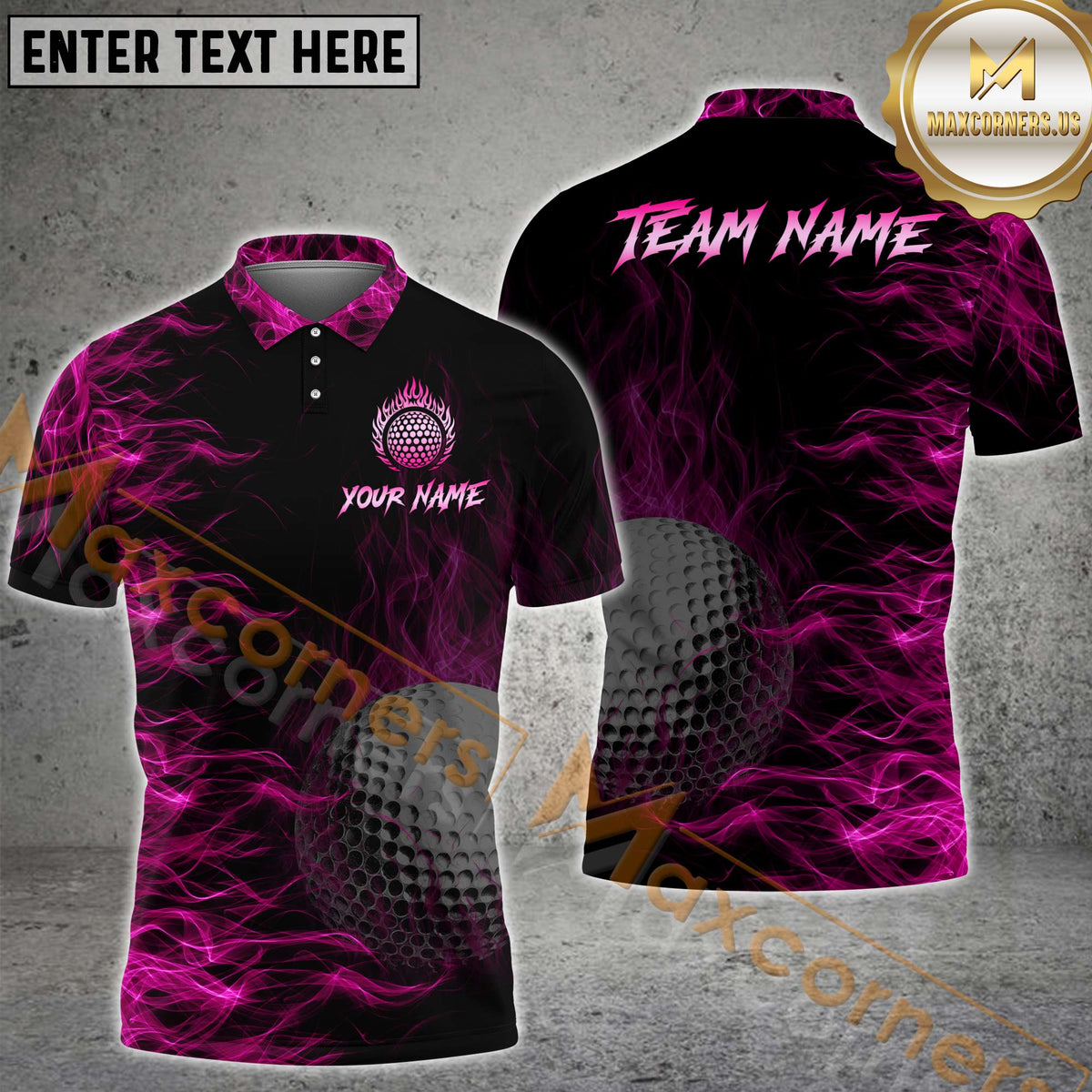 Maxcorners Golf Ball Fire Multicolor Personalized Name, Team Name 3D Shirt