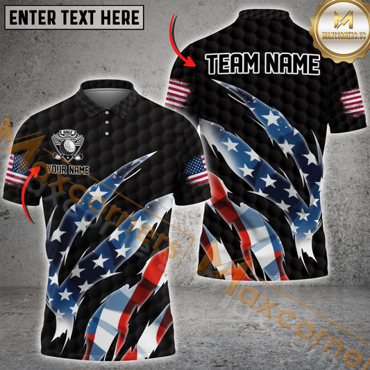 Maxcorners Golf US Flag Crack Multicolor Option Customized Name, Team Name 3D Polo Shirt