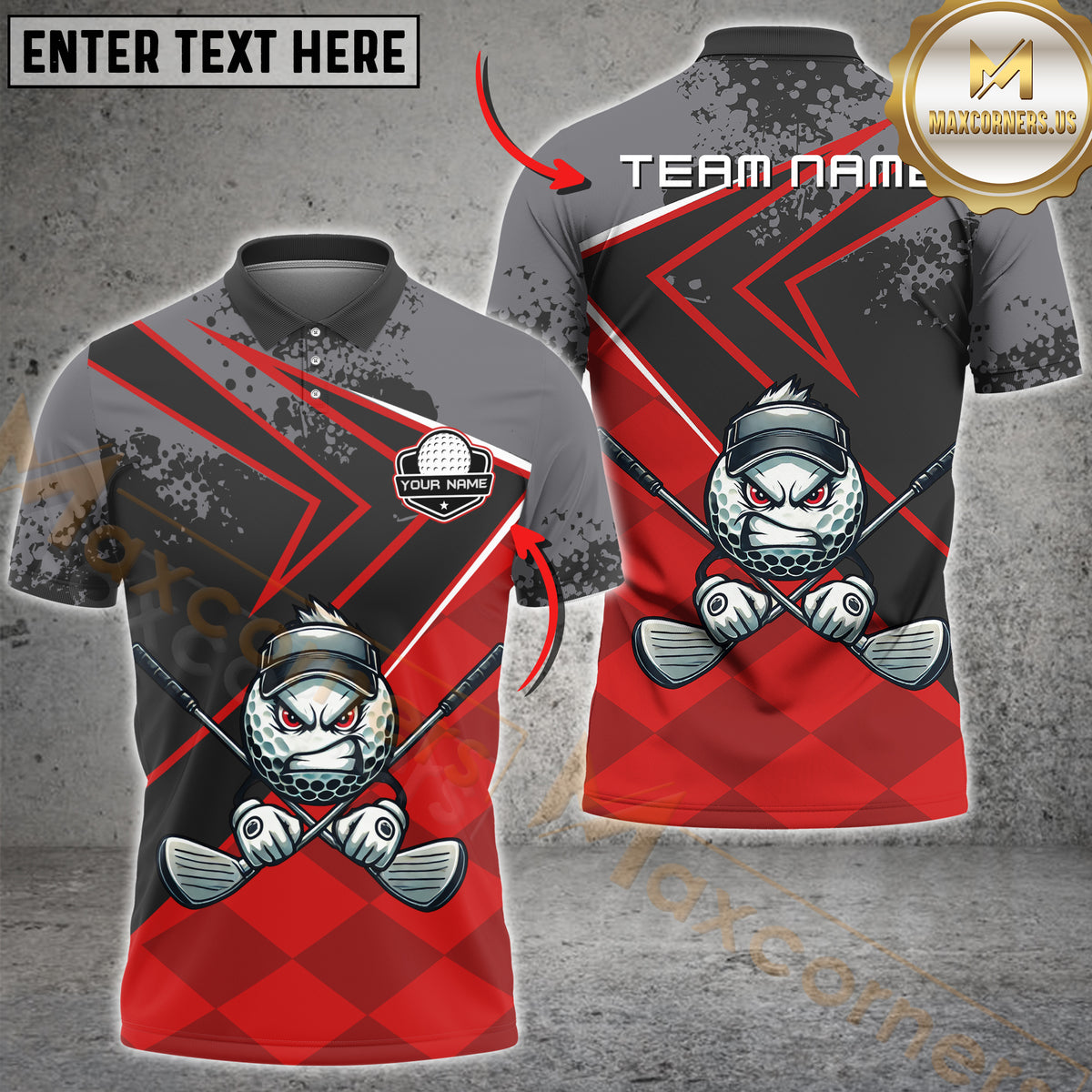 Maxcorners Golf Funny Angry Ball Multicolor Personalized Name, Team Name 3D Shirt