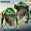 Maxcorners Fishing Green Hexagon Splash Sun Protection Personalized Name, Team Name Long Sleeve Shirt