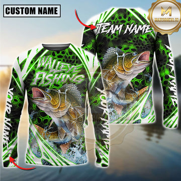 Maxcorners Fishing Green Hexagon Splash Sun Protection Personalized Name, Team Name Long Sleeve Shirt