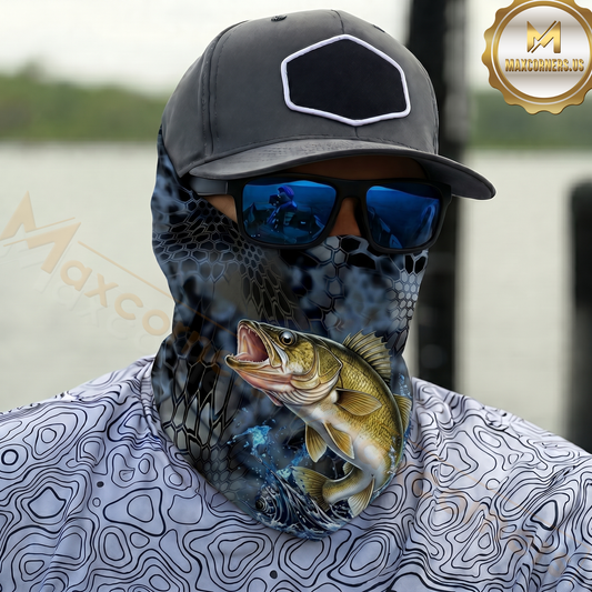 Maxcorners Fishing Dark Hexagon Texture Smoke 3D Neck Gaiter (13 Fish Species)
