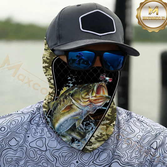 Maxcorners Fishing Black Khaki Camoflage 3D Neck Gaiter (13 Fish Species)