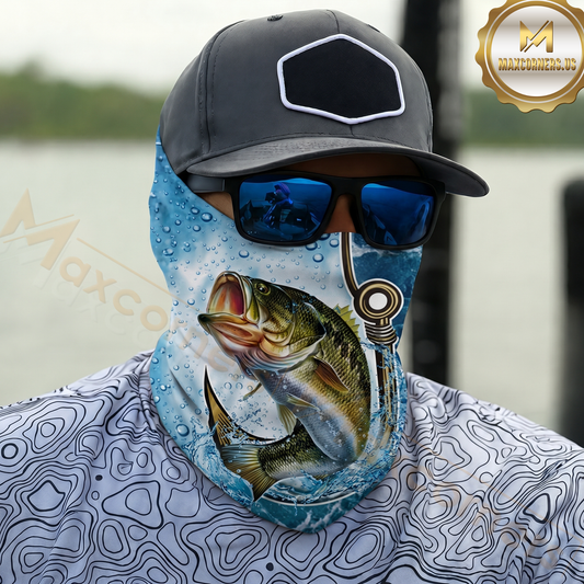 Maxcorners Fishing Hook Line Ocean Bubble 3D Neck Gaiter (13 Fish Species)