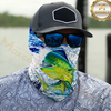 Maxcorners Fishing Water Splash Blue Fish Pattern 3D Neck Gaiter (13 Fish Species)