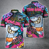 Maxcorners Funny Shark Graffiti Bowling Jersey Personalized Name, Team Name 3D Shirt