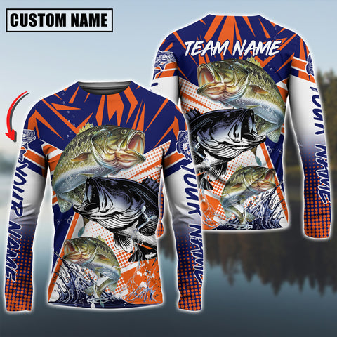 Maxcorners Bass Fishing Ocean Hunter Personalized Name, Team Name 3D Long Sleeve Shirt