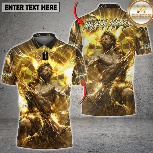 Maxcorners Darts Lightning God Gold Power Customized Name, Team Name 3D Shirt