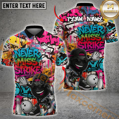 Maxcorners Bowling “Never Miss Strike” Urban Hip-Hop Multicolor Customized Name, Team Name 3D Shirts