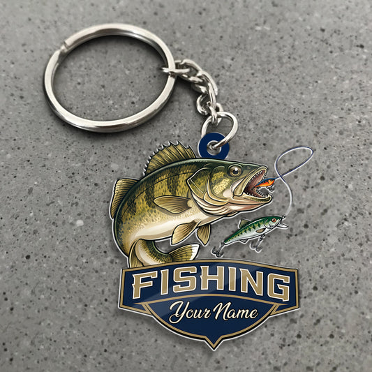 Maxcorners Walleye Fishing Jumping Fish Personalized Name 3D Keychain And Ornament