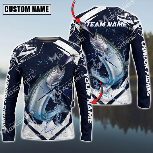 Maxcorners Chinook Fishing Jersey Blue Water Sun Protection Personalized Name, Team Name Long Sleeve Shirt