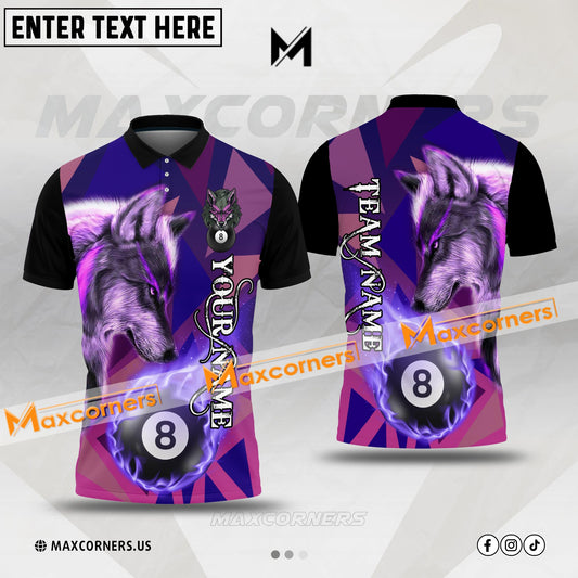 Maxcorners Billiard Ball 8 Wolf Personalized Name, Team Name 3D Polo Shirt