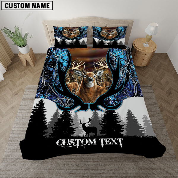 Maxcorners Custom Text Blue Deer Hunting Bedding Set 3D All Over Printed