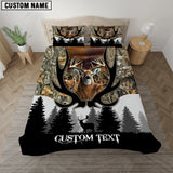 Maxcorners Custom Text Grass Brown Deer Hunting Bedding Set 3D All Over Printed