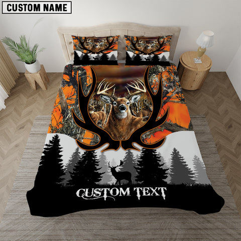 Maxcorners Custom Text Orange Deer Hunting Bedding Set 3D All Over Printed