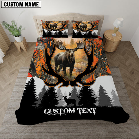 Maxcorners Custom Text Orange Moose Hunting Bedding Set 3D All Over Printed