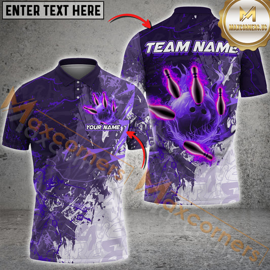 Maxcorners Ball & Pins Flame Bowling Jersey Multicolor Customized Name, Team Name 3D Polo Shirt (4 Colors)