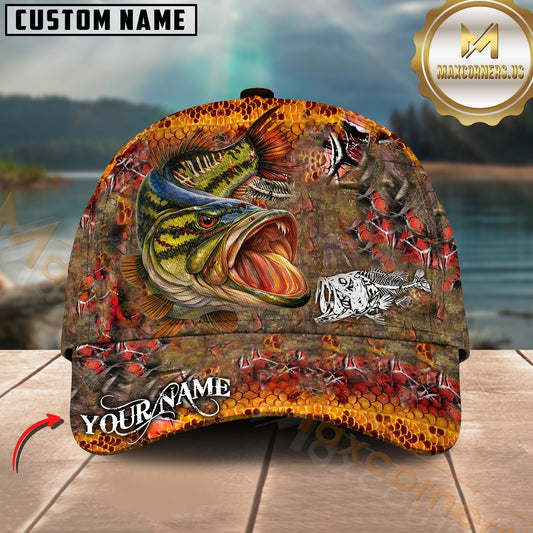 Maxcorners Angry Largemouth Bass Fishing Customized Name 3D Cap