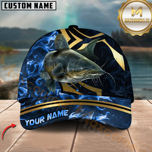 Maxcorners Fishing Blue Ocean Wave & Gold Geometric Personalized 3D Cap (13 Breeds)