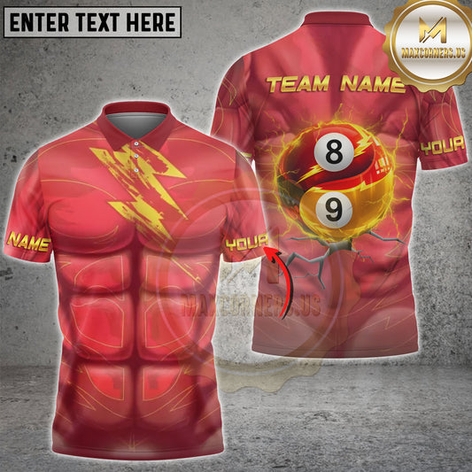 Maxcorners Billiards Lightning Muscle Yin Yang 8 Ball 9 Ball Personalized Name, Team Name 3D Shirt