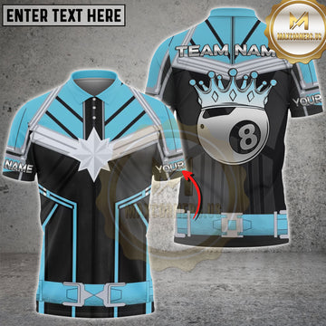 Maxcorners Billiards Crown 8 Ball Black Blue Armor Personalized Name 3D Unisex Shirt