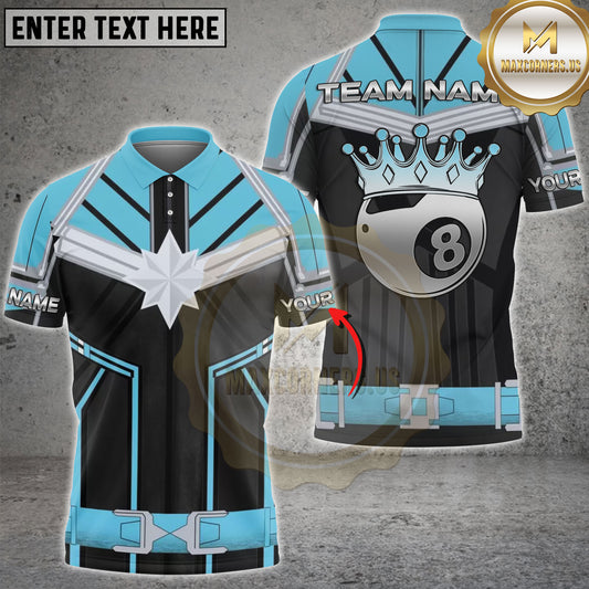 Maxcorners Billiards Crown 8 Ball Black Blue Armor Personalized Name 3D Unisex Shirt