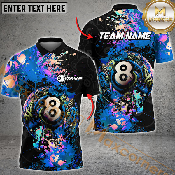 Maxcorners Billiard 8-Ball Pool Graffiti Splash Multicolor Options Personalized Name, Team Name 3D Shirt