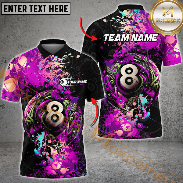 Maxcorners Billiard 8-Ball Pool Graffiti Splash Multicolor Options Personalized Name, Team Name 3D Shirt