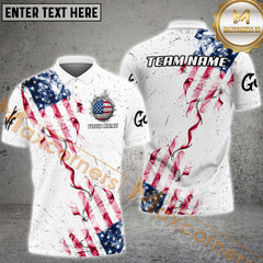 Maxcorners Golfs Grunge US Flag Customized Name, Team Name 3D Polo Shirt