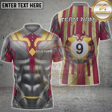 Maxcorners Billiards Mecha Armor Red Gold 9-Ball Personalized Name 3D Unisex Shirt