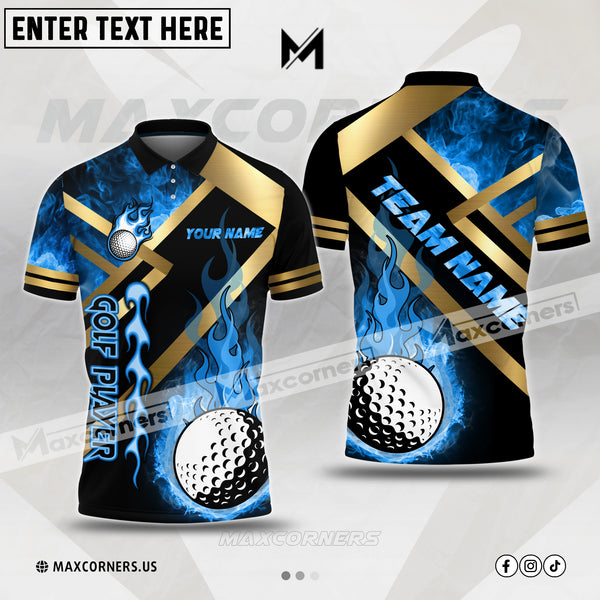 Maxcorners Customized Name Metal And Fire Flame Golf Multicolor Option Custom 3D Polo Shirt