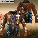 Maxcorners Moose Hunting USA Flag Wild Personalized Name, Team Name 3D Hoodie