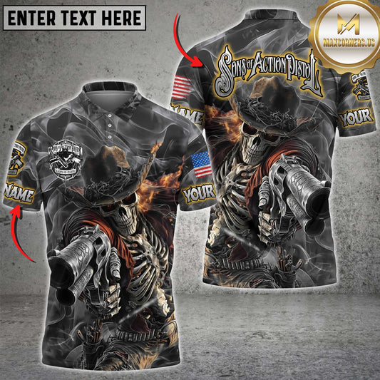 Maxcorners Billiard Skull Ball 8 Flame Multicolor Options Personalized Name, Team Name 3D Polo Shirt For Arnold