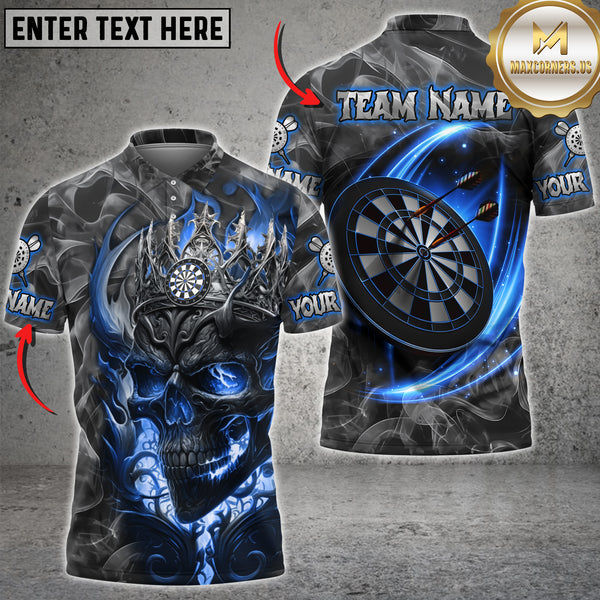 Maxcorners Darts Skull Smoke Customized Name, Team Name 3D Polo Shirt