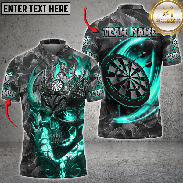 Maxcorners Darts Skull Smoke Customized Name, Team Name 3D Polo Shirt