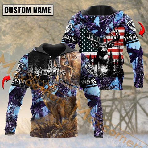 Maxcorners Deer Hunting Wild Pursuit Purple Camouflage Pattern Custom Name Shirt 3D All Over Printed Clothes