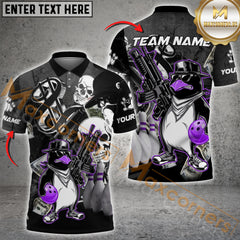 Maxcorners Bowling Jersey With Penguin and Skull Design Multicolor Option Customized Name, Team Name 3D Polo Shirt